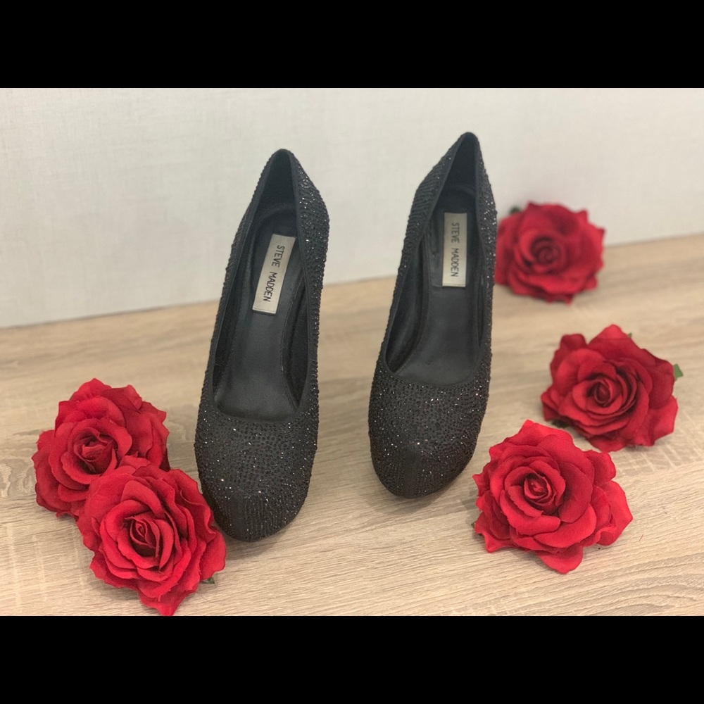 Steve Madden Black Rhinestone Platform Pumps - Picture 2 of 11